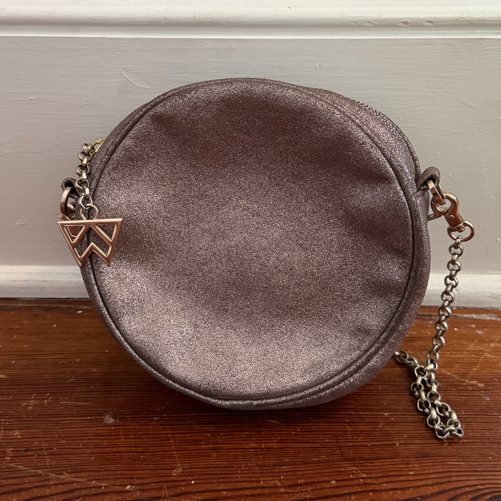 Kelly Wynne Pink Metallic Mini Circle Crossbody Gold Chain Bag USA